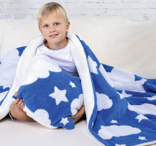 Modrá beránková deka a polšářek pro kluky